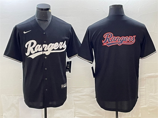 Men's Texas Rangers Black Team Big Logo Cool Base Stitched Baseball Jersey
